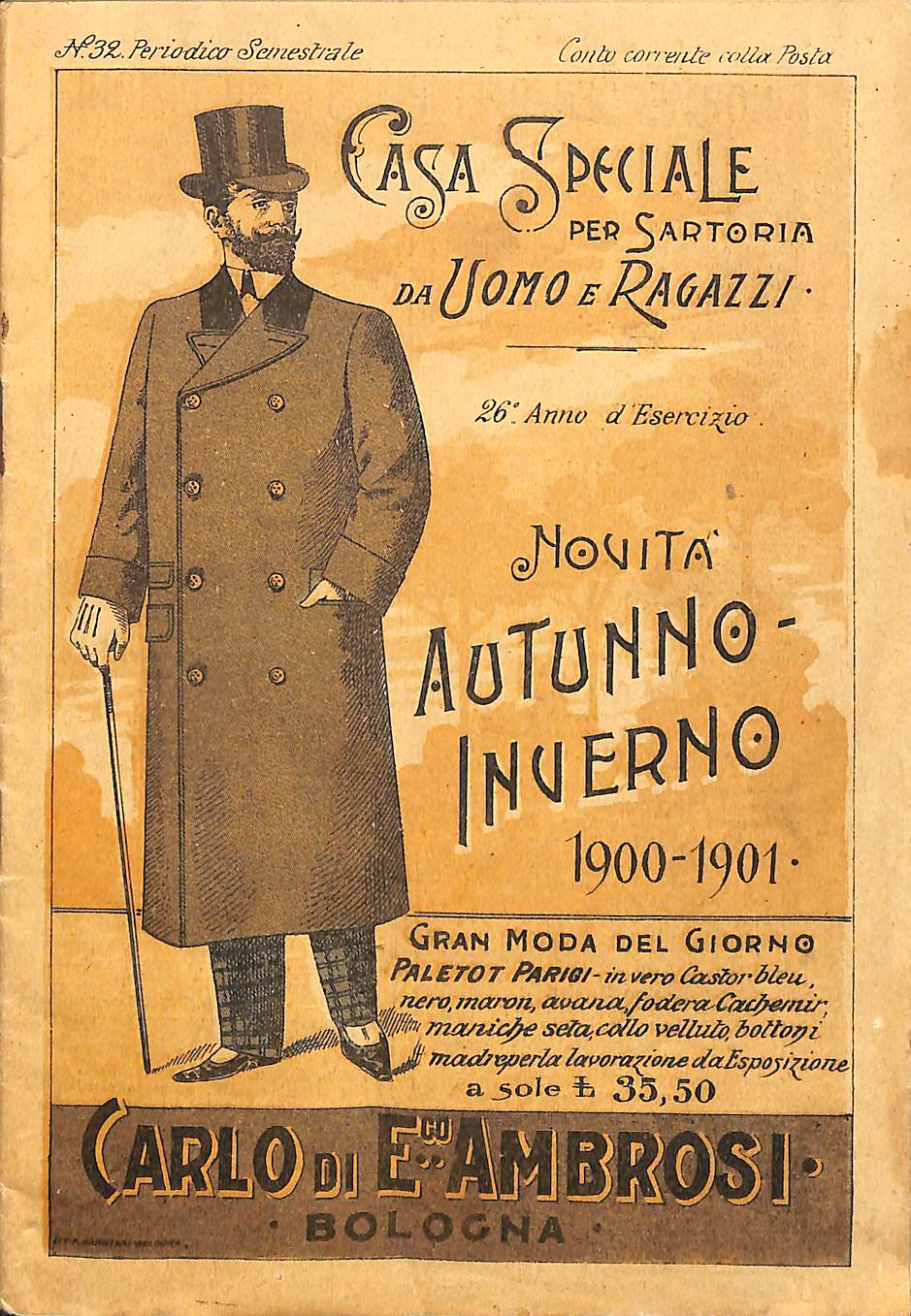 Casa speciale per sartoria da uomo e ragazzi Carlo di E. Ambrosi, Bologna. Novità autunno-inverno 1900-1901